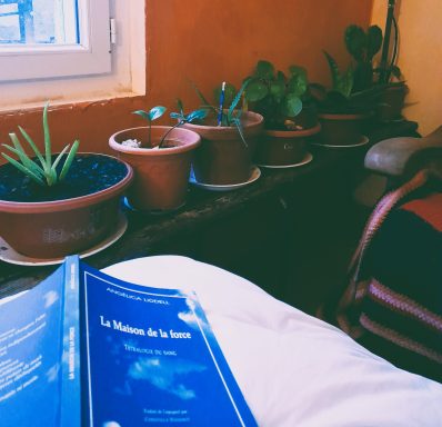 photo première de couverture "la maison de la force" d'Angelica Liddell avec plantes en fond