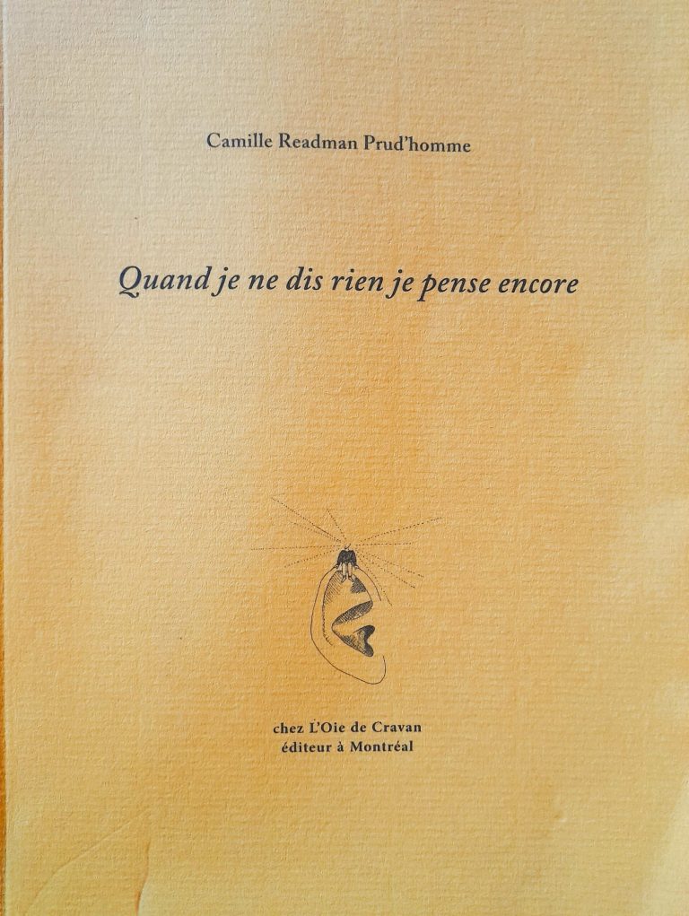 couverture du recueil de poésie de Camille Readman Prud'homme, "Quand je ne dis rien je pense encore"
