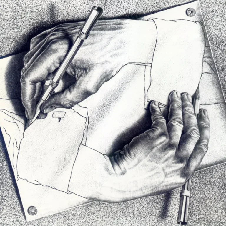 "drawing hands" lithographie de l'artiste néerlandais Maurits Cornelis Escher